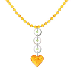 Sterling Silver Amber Dark Mother Of Pearl Heart Necklace D NC3957.