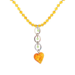 Sterling Silver Amber Dark Mother Of Pearl Heart Necklace D
