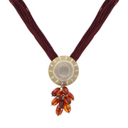 Sterling Silver Amber On Red Silk Necklace D NUNQ0000041