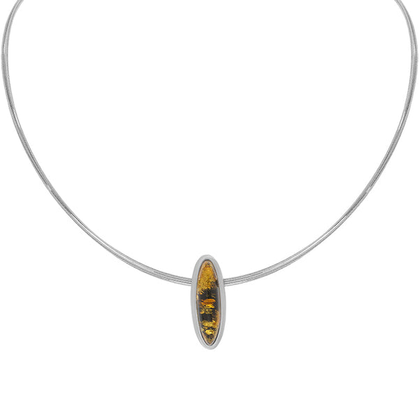 Sterling Silver Amber Slim Oval Multi Strand Necklace D N835