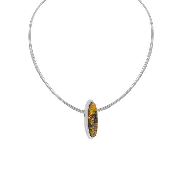 Sterling Silver Amber Slim Oval Multi Strand Necklace D