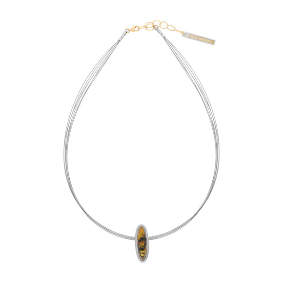 Sterling Silver Amber Slim Oval Multi Strand Necklace D