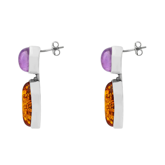 Sterling Silver Amber Amethyst Oval Top Marquise Drop Stud Earrings, E1102_2.