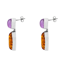 Sterling Silver Amber Amethyst Oval Top Marquise Drop Stud Earrings, E1102_2.