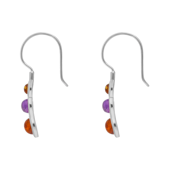 Sterling Silver Amber Amethyst Tapered Round Drop Earrings, E1157_2.