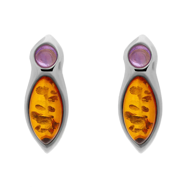 Sterling Silver Amber Amethyst Top Drop Earrings D E1142