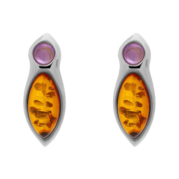 Sterling Silver Amber Amethyst Top Drop Earrings D E1142