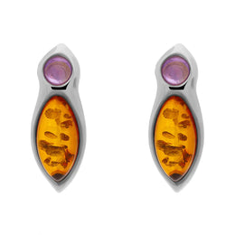 Sterling Silver Amber Amethyst Top Drop Earrings D E1142