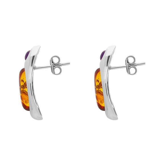 Sterling Silver Amber Amethyst Top Drop Earrings D