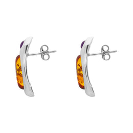Sterling Silver Amber Amethyst Top Drop Earrings D