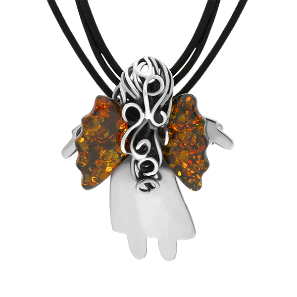 Sterling Silver Amber Angel Necklace 15.5G