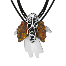 Sterling Silver Amber Angel Necklace 15.5G