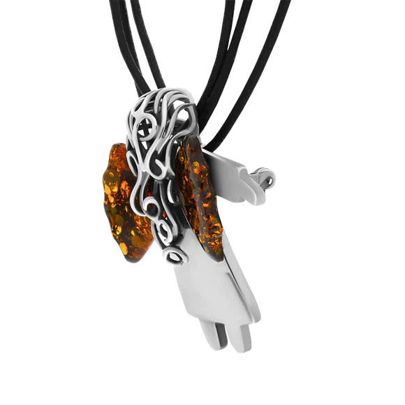 Sterling Silver Amber Angel Brooch Necklace D