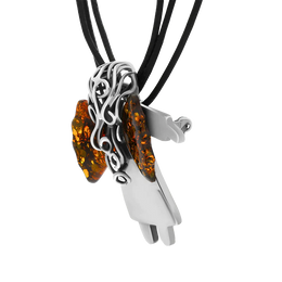 Sterling Silver Amber Angel Brooch Necklace D