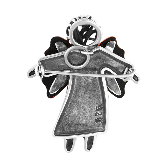 Sterling Silver Amber Angel Brooch Necklace D