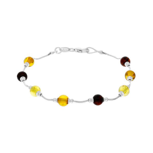 Sterling Silver Amber Bead Link Bracelet D B1104