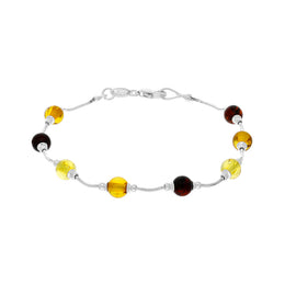 Sterling Silver Amber Bead Link Bracelet D B1104