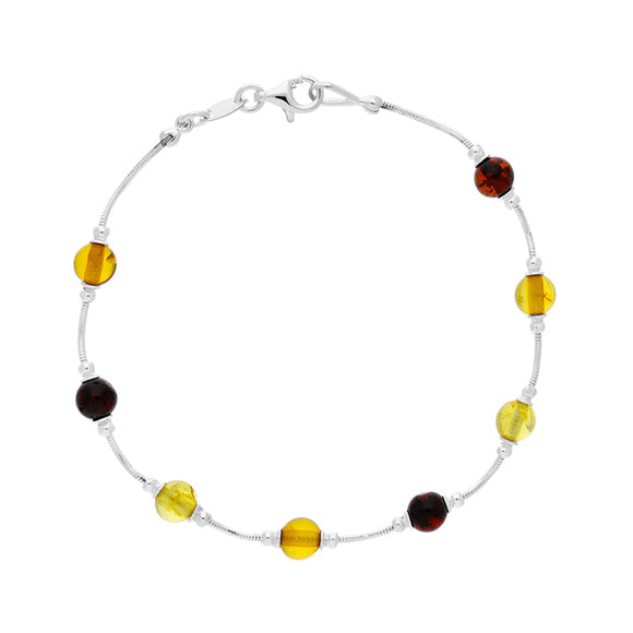 Sterling Silver Amber Bead Link Bracelet D