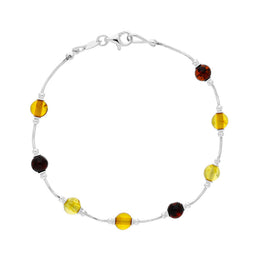 Sterling Silver Amber Bead Link Bracelet D