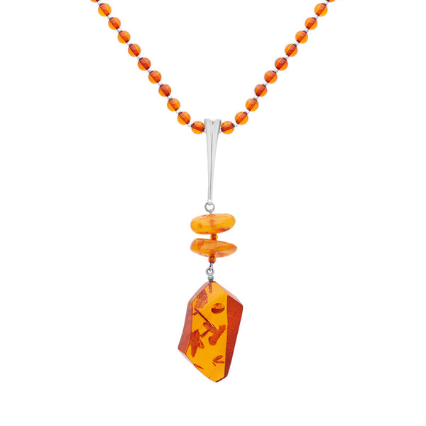 Sterling Silver Amber Beaded Necklace D NC3552.