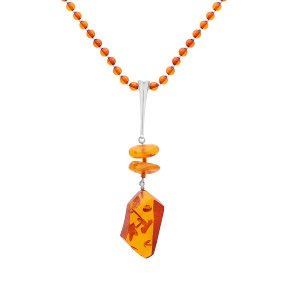 Sterling Silver Amber Beaded Necklace D NC3552.