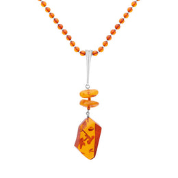 Sterling Silver Amber Beaded Necklace D NC3552.