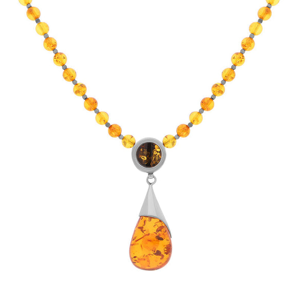 Sterling Silver Amber Beaded Necklace D