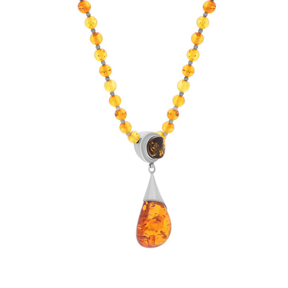 Sterling Silver Amber Beaded Necklace D
