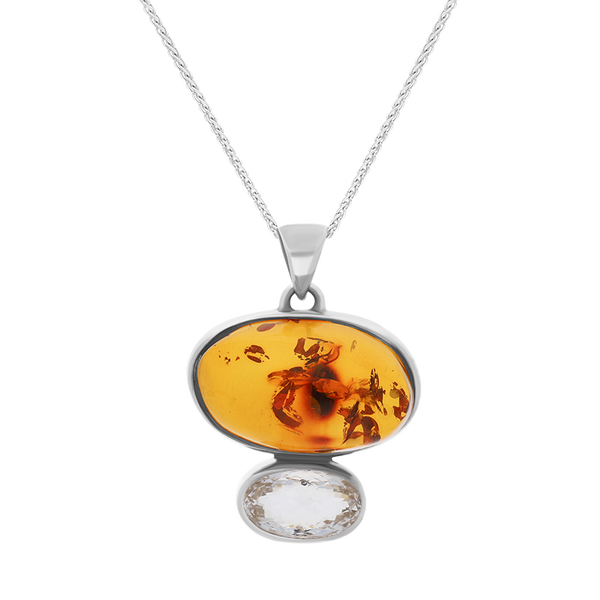 Sterling Silver Amber Blue Quartz Necklace D PUNQ0001080.