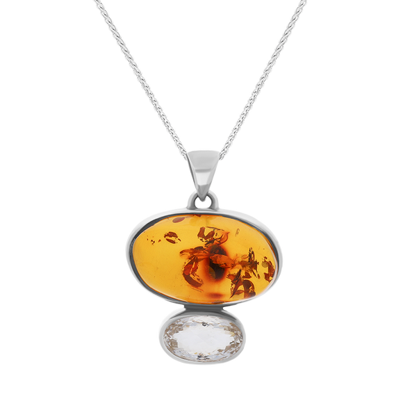 Sterling Silver Amber Blue Quartz Necklace D PUNQ0001080.