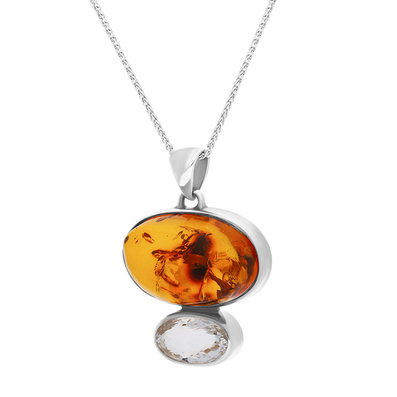 Sterling Silver Amber Blue Quartz Necklace D