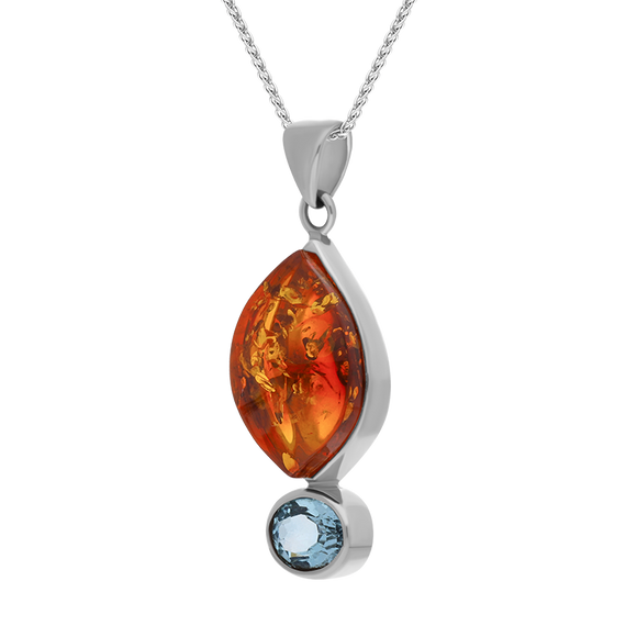 Sterling Silver Amber Blue Topaz Marquise Drop Necklace, PUNQ0001102_2.