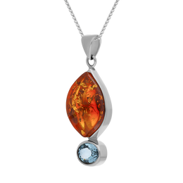 Sterling Silver Amber Blue Topaz Marquise Drop Necklace, PUNQ0001102_2.