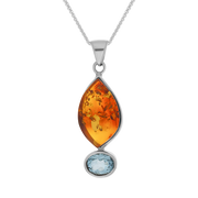 Sterling Silver Amber Blue Topaz Marquise Drop Necklace, PUNQ0001102.