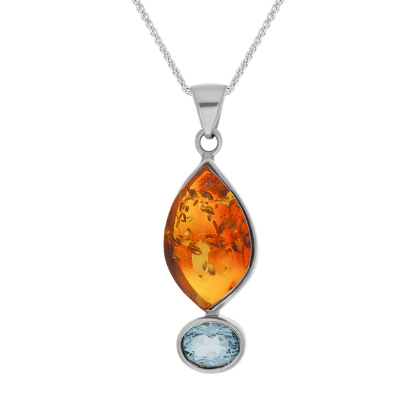 Sterling Silver Amber Blue Topaz Marquise Drop Necklace, PUNQ0001102.