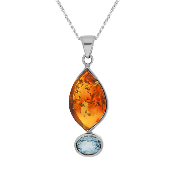 Sterling Silver Amber Blue Topaz Marquise Drop Necklace, PUNQ0001102.