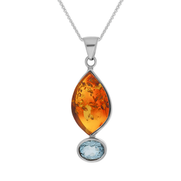 Sterling Silver Amber Blue Topaz Marquise Drop Necklace, PUNQ0001102.