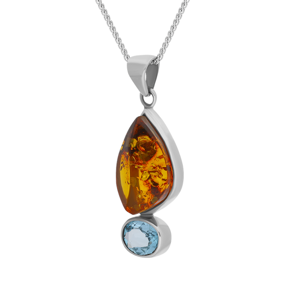 Sterling Silver Amber Blue Topaz Marquise Drop Necklace, PUNQ0001106_2.