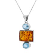 Sterling Silver Amber Blue Topaz Oval Oblong Three Stone Drop Necklace, PUNQ0001109_2.