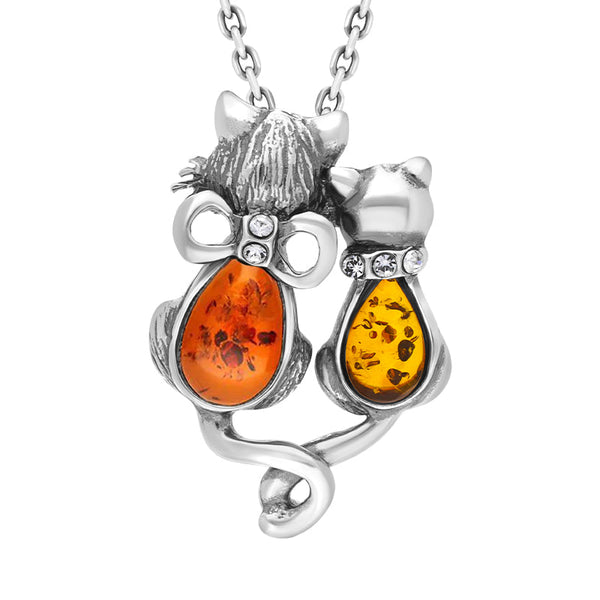 Sterling Silver Amber Cat Necklace, P3414.
