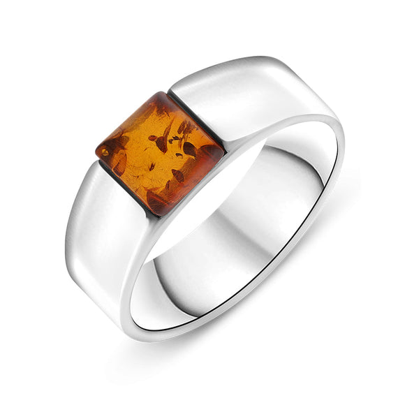 Sterling Silver Amber Chunky Square Ring D