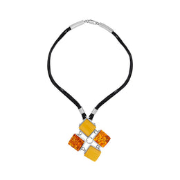 Sterling Silver Amber Four Stone Multi Strand Necklace D