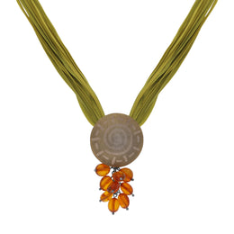 Sterling Silver Amber Sun Disc Green Silk Necklace D NUNQ0000037.