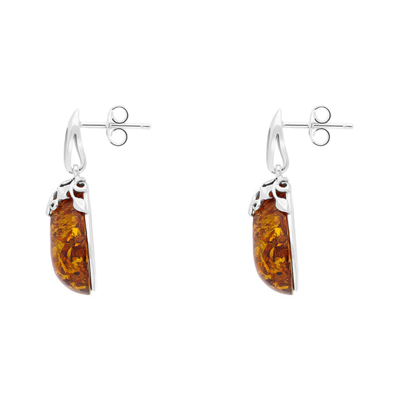 Sterling Silver Amber Leaf Pear Drop Earrings D