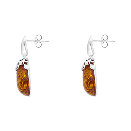 Sterling Silver Amber Leaf Pear Drop Earrings D