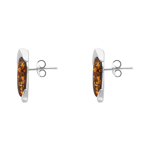 Sterling Silver Amber Leaf Stud Earrings