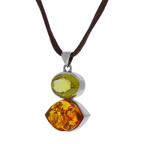 Sterling Silver Amber Lemon Citrine Oval Marquise Two Stone Drop Necklace, PUNQ0001114_2.