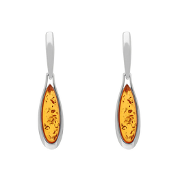 Sterling Silver Amber Long Pear Drop Earrings E1556