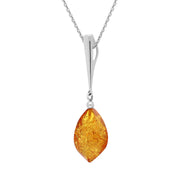 Sterling Silver Amber Long Pear Shaped Drop Necklace, P1633_2.