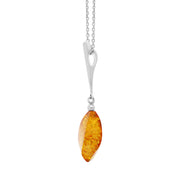 Sterling Silver Amber Long Pear Shaped Drop Necklace, P1633_3.